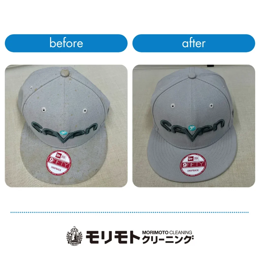 【クリーニング事例】New Era (SEVEN Motocross グレー) キャップの赤カビ除去と全体漂白による再生