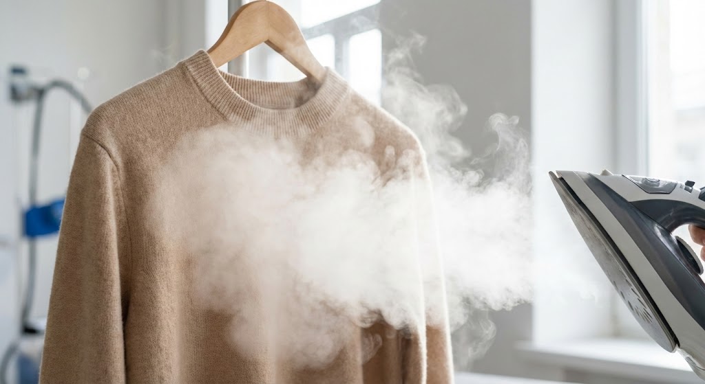 スチームアイロンでニットをリセットする